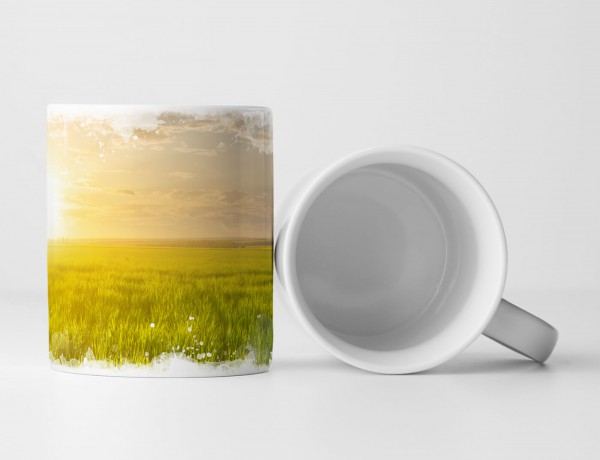 Paul Sinus Art Tasse Geschenk Landschaftsfotografie – Saftiges Grasfeld am Abend