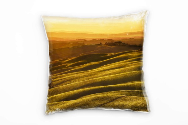 Paul Sinus Art Landschaft, Sonnenuntergang, Hügel, orange, grün Deko Kissen 40x40cm für Couch Sofa Lounge Zierkisse