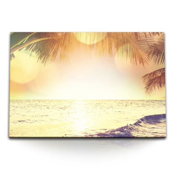 Paul Sinus Art 120x80cm Wandbild auf Leinwand Palmen Strand Karibik Sonnenschein Sommer Meer