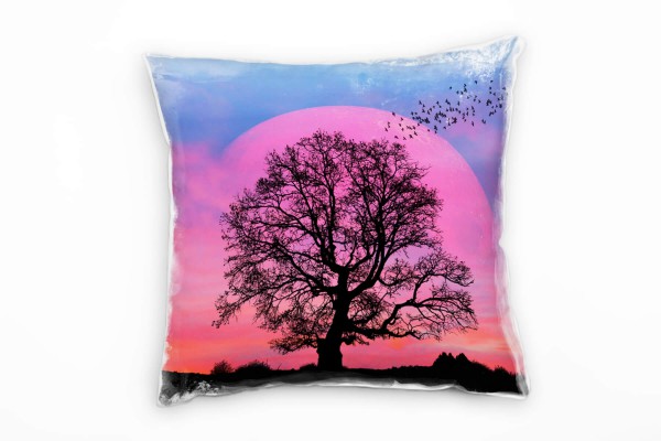 Paul Sinus Art Natur, Abstrakt, Mond, Baum, pink, blau Deko Kissen 40x40cm für Couch Sofa Lounge Zierkissen