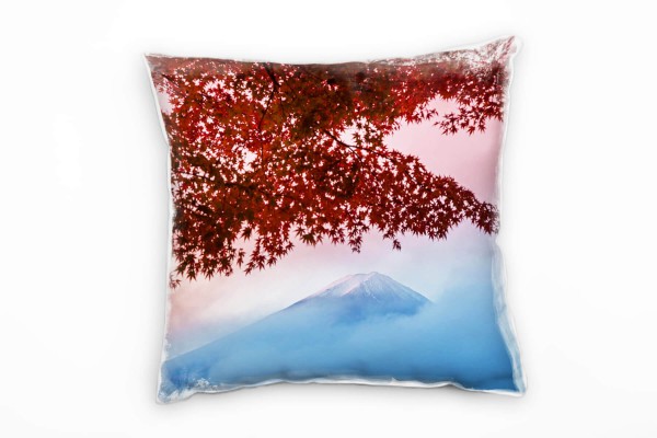 Paul Sinus Art Landschaft, Berg im Nebel, Laubbaum, rot, blau Deko Kissen 40x40cm für Couch Sofa Lounge Zierkissen