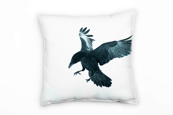 Paul Sinus Art Tiere, fliegender Rabe, schwarz, grau Deko Kissen 40x40cm für Couch Sofa Lounge Zierkissen