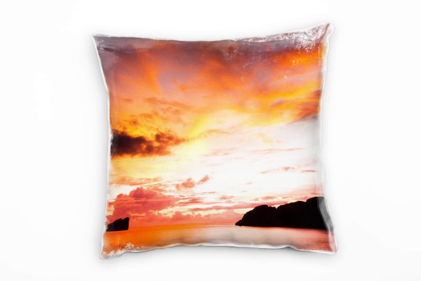 Paul Sinus Art Meer, Sonnenuntergang, rot, orange, schwarz Deko Kissen 40x40cm für Couch Sofa Lounge Zierkissen