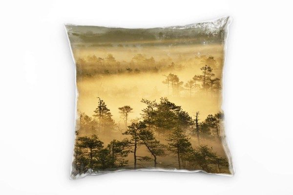 Paul Sinus Art Natur, Wald, Dunst, Morgendämmerung, orange Deko Kissen 40x40cm für Couch Sofa Lounge Zierkissen