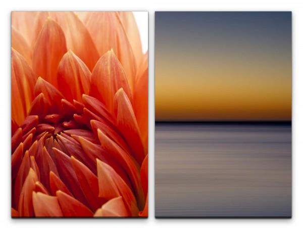 Paul Sinus Art 2 Bilder je 60x90cm Dahlie rote Blüte Sommer Meer Horizont Minimal Makrofotografie