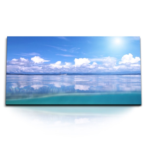 Paul Sinus Art Kunstdruck Bilder 120x60cm Meer Horizont Blau Hellblau weiße Wolken