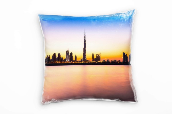 Paul Sinus Art City, Dubai, Hochhäuser, Sonnenuntergang, blau Deko Kissen 40x40cm für Couch Sofa Lounge Zierkissen