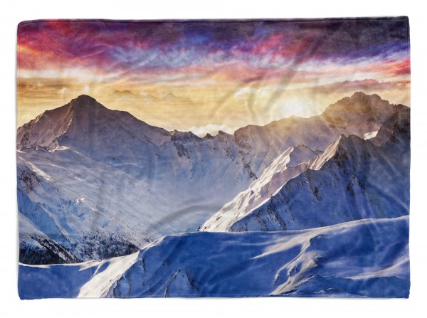 Paul Sinus Art Handtuch Strandhandtuch Saunatuch Kuscheldecke mit Fotomotiv Schneegipfel Berge Sonnenunt