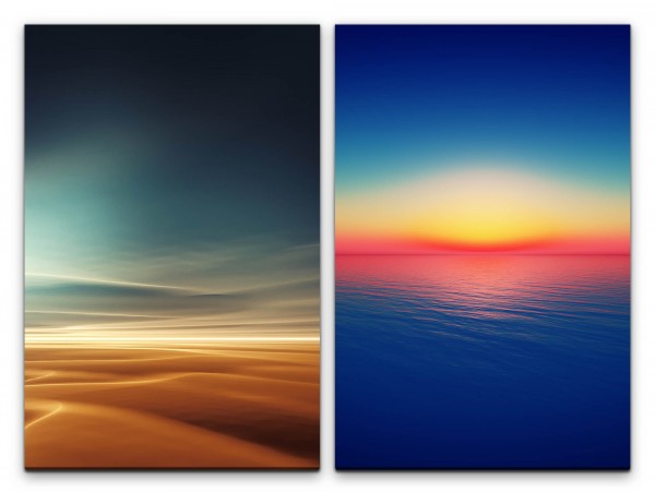 Paul Sinus Art 2 Bilder je 60x90cm Wüste Sahara Mittelmeer Horizont Sonnenuntergang Himmel 3d