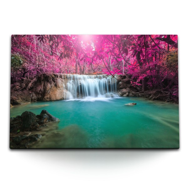 120x80cm Wandbild auf Leinwand Thailand Dschungel Wasserfall Natur Wasser Exotisch