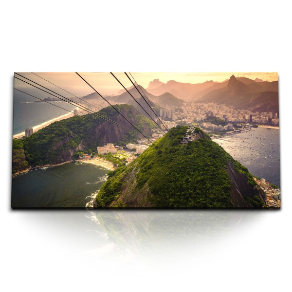 Paul Sinus Art Kunstdruck Bilder 120x60cm Bucht von Rio de Janeiro Brasilien Berge Seilbahn