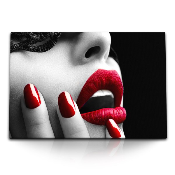 Paul Sinus Art 120x80cm Wandbild auf Leinwand Roter Lippenstift Sexy Lippen Erotisch Schlafzimmer