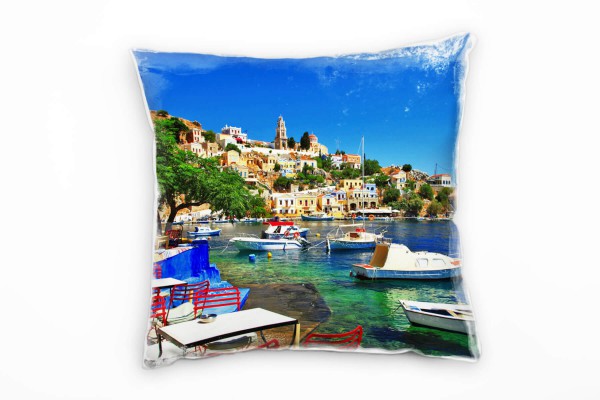 Paul Sinus Art Landschaften, Insel von Dodecanese Greece, Stadt Deko Kissen 40x40cm für Couch Sofa Lounge Zierkiss