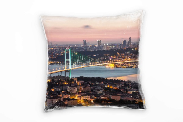 Paul Sinus Art City, Bosporus Brücke, Nacht, Beleuchtung, bunt Deko Kissen 40x40cm für Couch Sofa Lounge Zierkissen