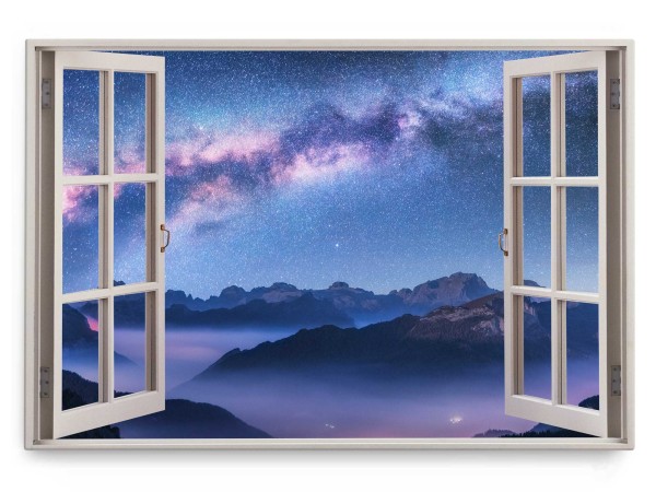 Paul Sinus Art Wandbild 120x80cm Fensterbild Milchstraße Astrofotografie Berge Nachthimmel Sterne