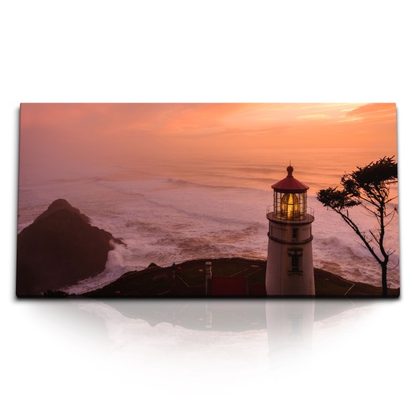 Paul Sinus Art Kunstdruck Bilder 120x60cm Leuchtturm Ozean Horizont Wellen Abendrot Sonnenuntergang