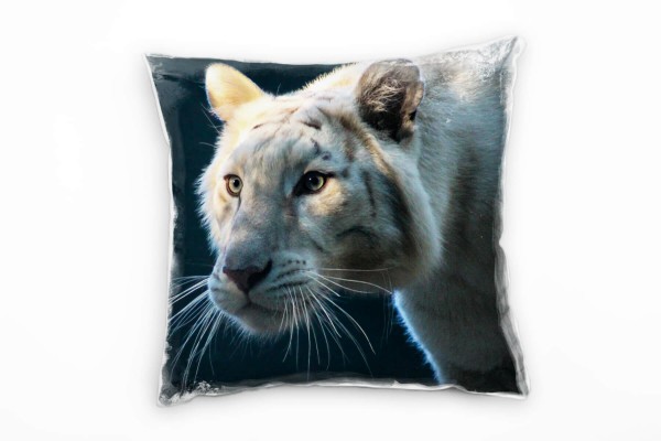 Paul Sinus Art Tiere, weißer Tiger, Portrait, grau, beige Deko Kissen 40x40cm für Couch Sofa Lounge Zierkissen