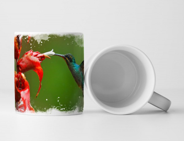 Paul Sinus Art Tasse Geschenk Grüner Kolibri fliegt zur roten Blüte