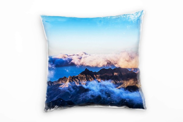 Paul Sinus Art Landschaft, Berge, Wolke, braun, blau Deko Kissen 40x40cm für Couch Sofa Lounge Zierkissen