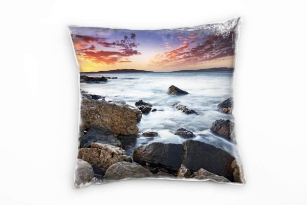 Paul Sinus Art Strand und Meer, braun, orange, Brandung, Himmel Deko Kissen 40x40cm für Couch Sofa Lounge Zierkisse