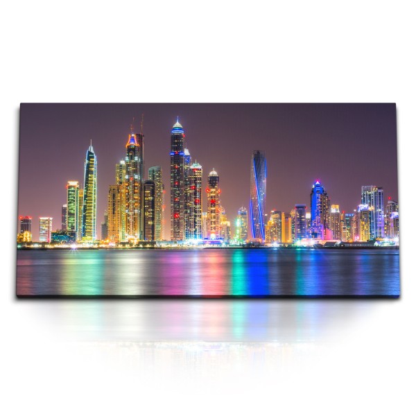 Paul Sinus Art Kunstdruck Bilder 120x60cm Dubai bei Nacht Skyline Stadt Wolkenkratzer