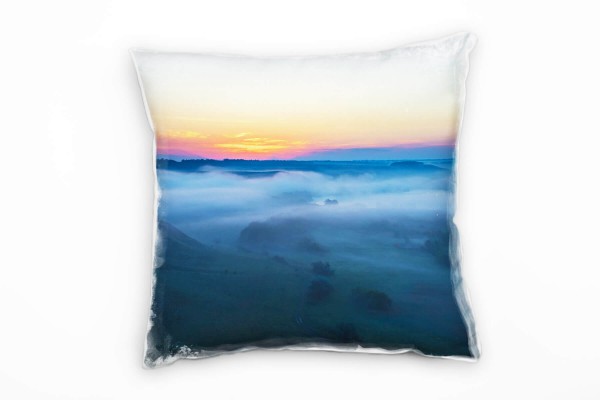 Paul Sinus Art Landschaft, Hügel, Wolken, Dämmerung, blau Deko Kissen 40x40cm für Couch Sofa Lounge Zierkissen