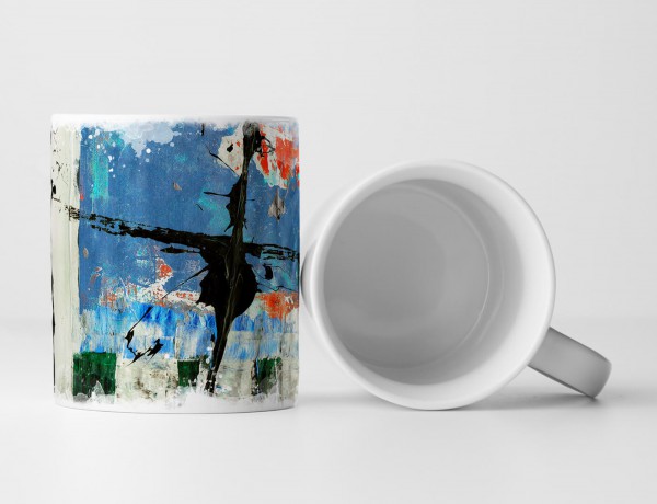 Paul Sinus Art Tasse Geschenk kornblumenblaue Grundierung; weiß,grün,orange Flächen;schwarzes Kreuz