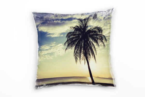 Paul Sinus Art Strand und Meer, Palme, Sonnenuntergang, gelb Deko Kissen 40x40cm für Couch Sofa Lounge Zierkissen