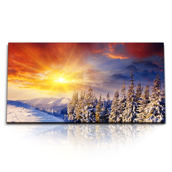 Paul Sinus Art Kunstdruck Bilder 120x60cm Winterlandschaft Berge Sonnenuntergang Tannen Schnee