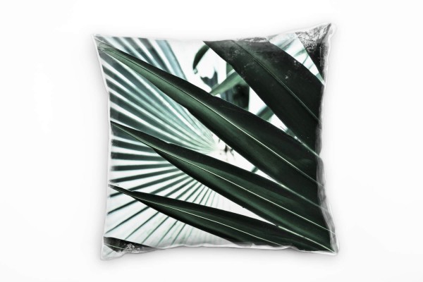 Paul Sinus Art Natur, Palmblatt, grün, blau Deko Kissen 40x40cm für Couch Sofa Lounge Zierkissen