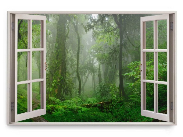 Paul Sinus Art Wandbild 120x80cm Fensterbild Urwald Regenwald Grün Bäume Natur