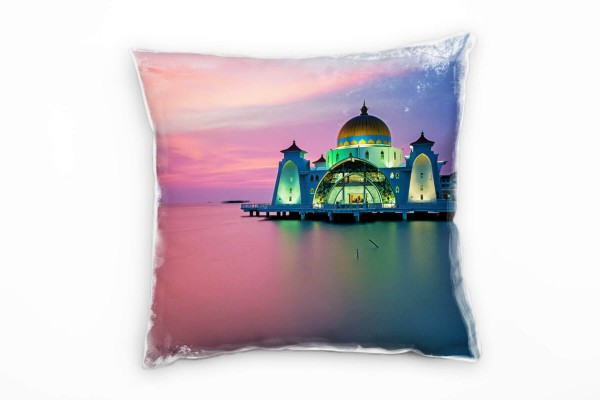 Paul Sinus Art Urban, Moschee, Sonnenuntergang, Meer, bunt Deko Kissen 40x40cm für Couch Sofa Lounge Zierkissen