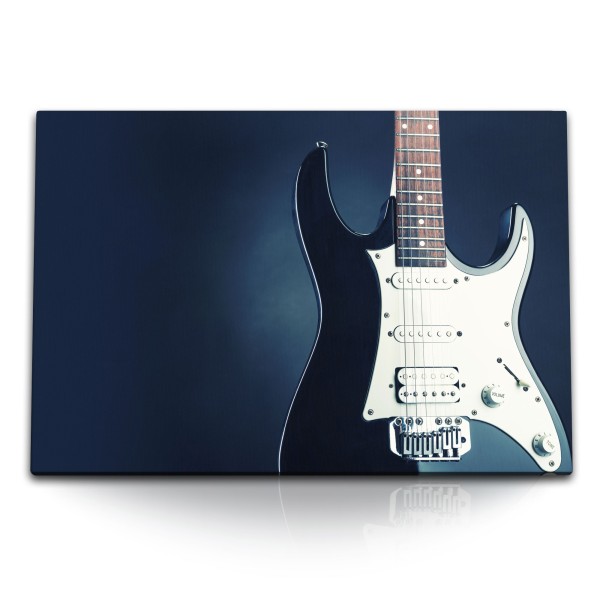 Paul Sinus Art 120x80cm Wandbild auf Leinwand E–Gitarre Gitarre Fotokunst Blau Dunkelblau Rock