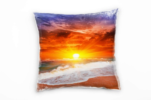 Paul Sinus Art Strand und Meer, rot, orange, Sonnenuntergang Deko Kissen 40x40cm für Couch Sofa Lounge Zierkissen