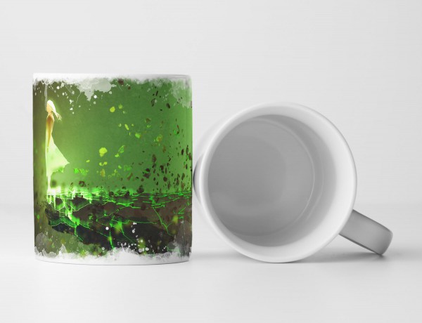 Paul Sinus Art Tasse Geschenk Illustration einer Frau an einer Klippe im grünen Licht