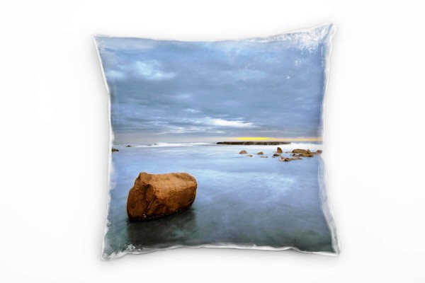 Paul Sinus Art Strand und Meer, Felsen, braun, grau Deko Kissen 40x40cm für Couch Sofa Lounge Zierkissen