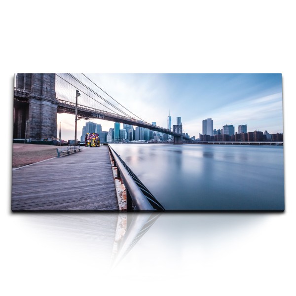 Paul Sinus Art Kunstdruck Bilder 120x60cm New York Manhattan Fluss Brooklyn Bridge USA