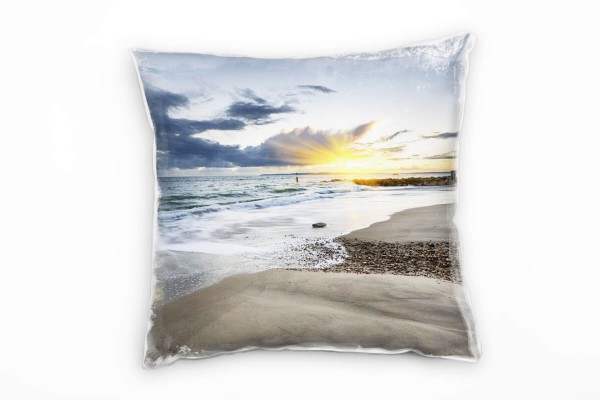 Paul Sinus Art Strand und Meer, Sonnenuntergang, grau, beige Deko Kissen 40x40cm für Couch Sofa Lounge Zierkissen