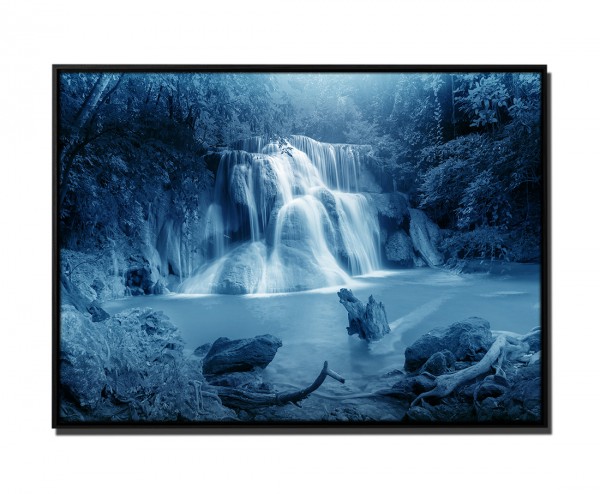 Paul Sinus Art 105x75cm Leinwandbild Petrol Wasserfall Wald Kanchnaburi Provinz Thailand