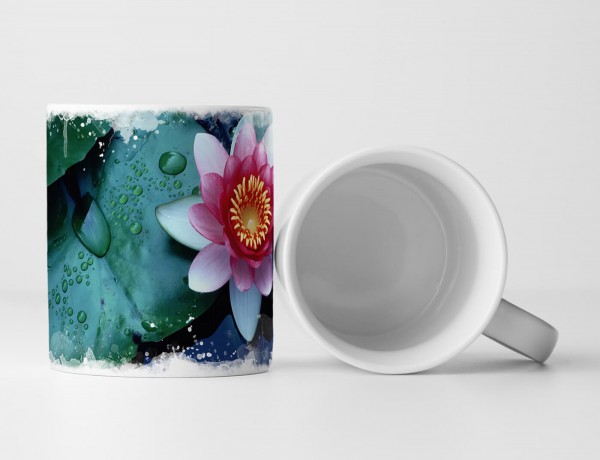 Paul Sinus Art Tasse Geschenk Naturfotografie – Schwimmende rosa Seerose mit Blättern