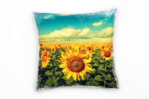 Paul Sinus Art Landschaften, Sonnenblumen, gelb, grün, blau Deko Kissen 40x40cm für Couch Sofa Lounge Zierkissen