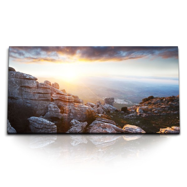 Paul Sinus Art Kunstdruck Bilder 120x60cm El Torcal Spanien Andalusien Felsen Berge Natur Sonnenuntergang