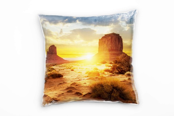 Paul Sinus Art Landschaft, Berg, Seen, Wüste, orange, blau, Himmel Deko Kissen 40x40cm für Couch Sofa Lounge Zierki