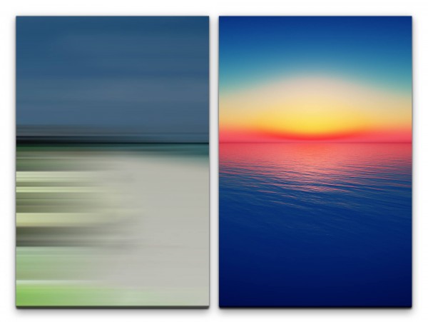 Paul Sinus Art 2 Bilder je 60x90cm Meeresblick Meer Strand Sonnenuntergang Harmonisch Horizont Abendröte