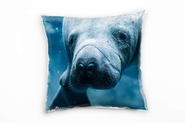 Paul Sinus Art Tiere, Seekuh, Portrait, Unterwasser, blau, grau Deko Kissen 40x40cm für Couch Sofa Lounge Zierkisse