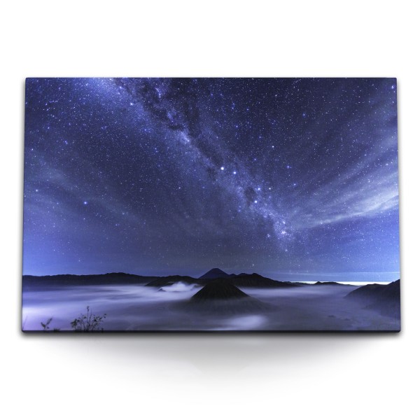 Paul Sinus Art 120x80cm Wandbild auf Leinwand Astrofotografie Sterne Milchstraße Nachthimmel Berge