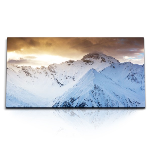 Paul Sinus Art Kunstdruck Bilder 120x60cm Schneegipfel Berge Schnee Alpen Sonnenuntergang