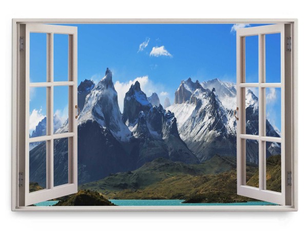 Wandbild 120x80cm Fensterbild Patagonien Gebirge Berge Schneegipfel Natur