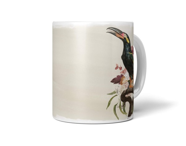 Paul Sinus Art Dekorative Tasse mit schönem Vogel Motiv Tukan Exotisch Blumen Blüten schönem Design