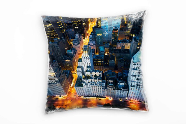 Paul Sinus Art City, New York, Manhattan, Nacht, blau, orange Deko Kissen 40x40cm für Couch Sofa Lounge Zierkissen